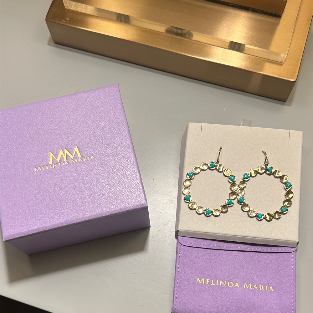 Melinda Maria gold and turquoise chandelier French hook earrings